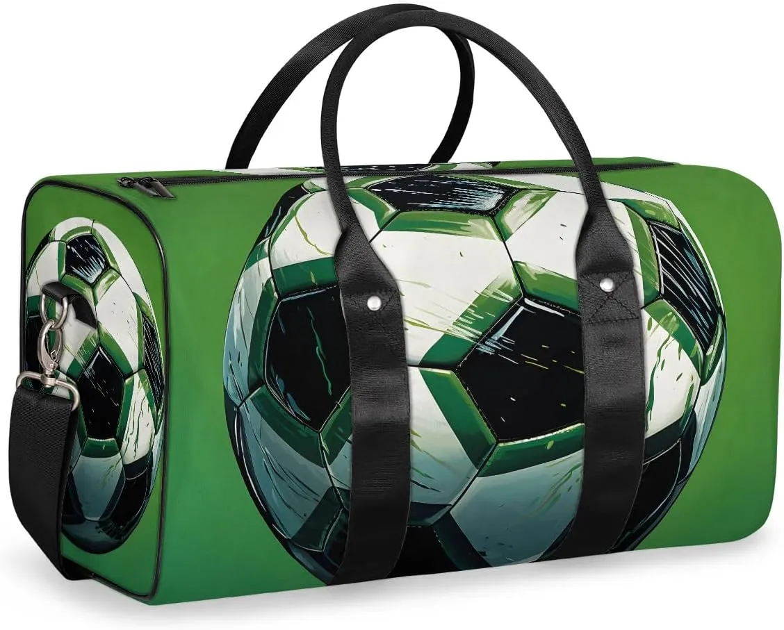 Soccer Ball Pattern Travel Duffel Bag for Women Men Waterproof Foldable Overnight Weekender Bag Large Capacity Sports Gym Bag
