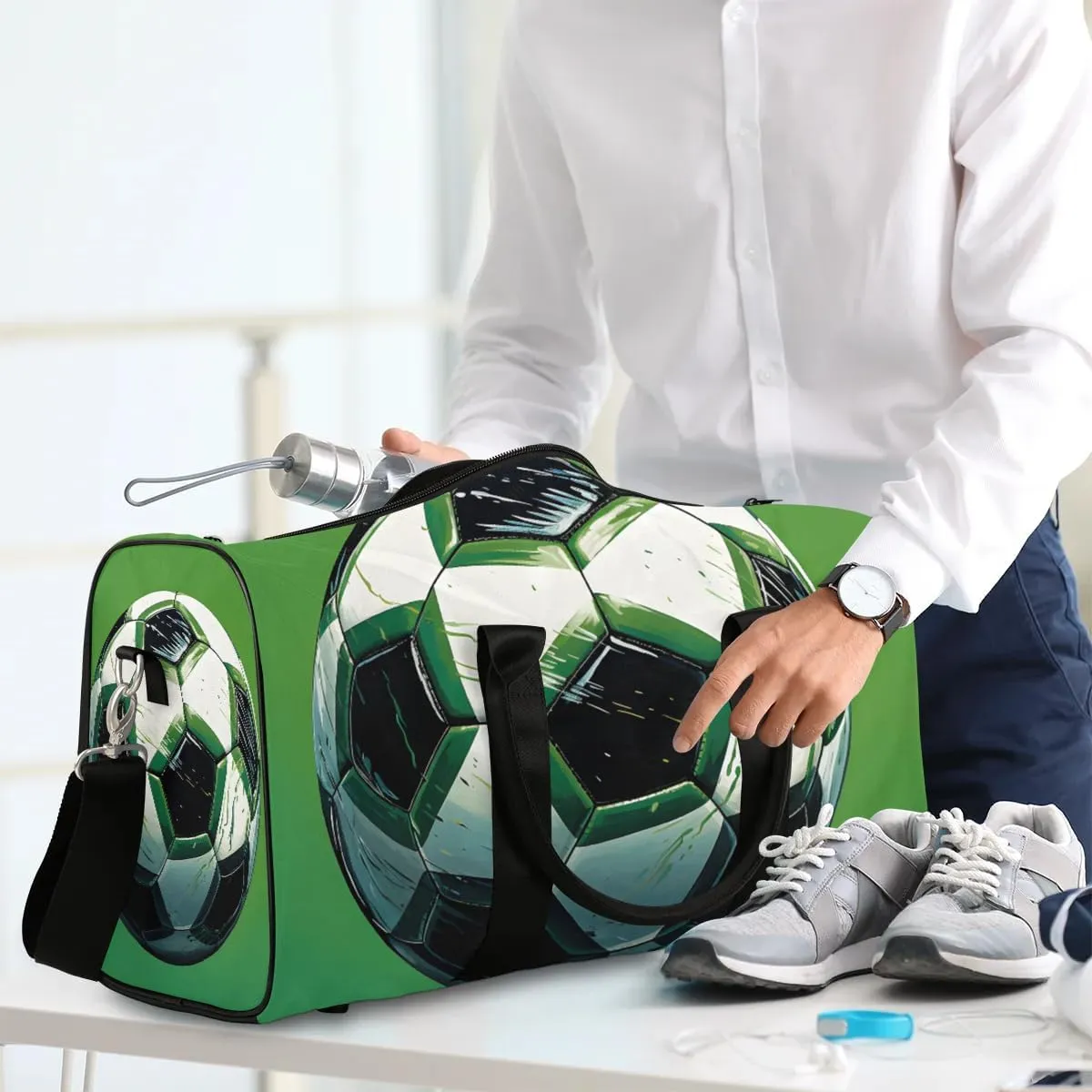 Soccer Ball Pattern Travel Duffel Bag for Women Men Waterproof Foldable Overnight Weekender Bag Large Capacity Sports Gym Bag