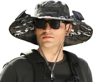 Solar Fan Hat for Men Women,UPF50  Sun Bucket Hat with 2 Solar Fans,Wide Brim Sun Hats for Outdoor Fishing,Hiking, Beach