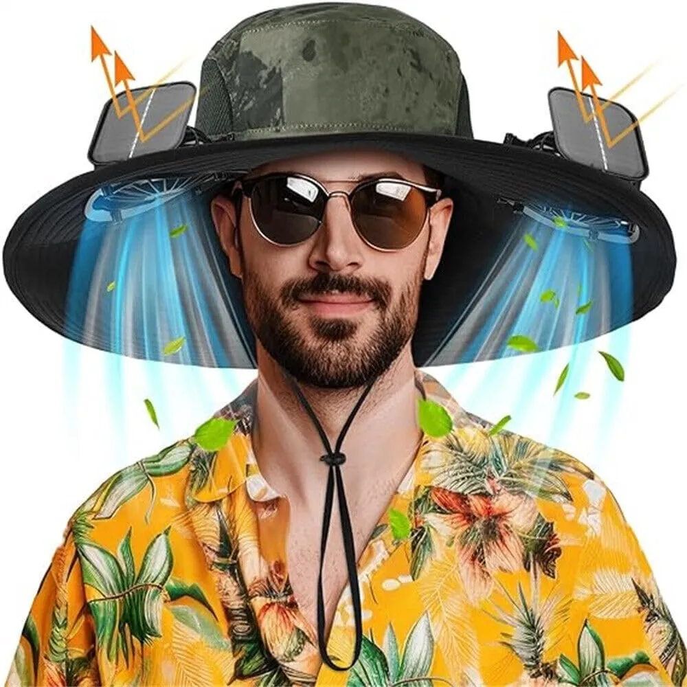Solar Fan Hat for Men Women,UPF50  Sun Bucket Hat with 2 Solar Fans,Wide Brim Sun Hats for Outdoor Fishing,Hiking, Beach