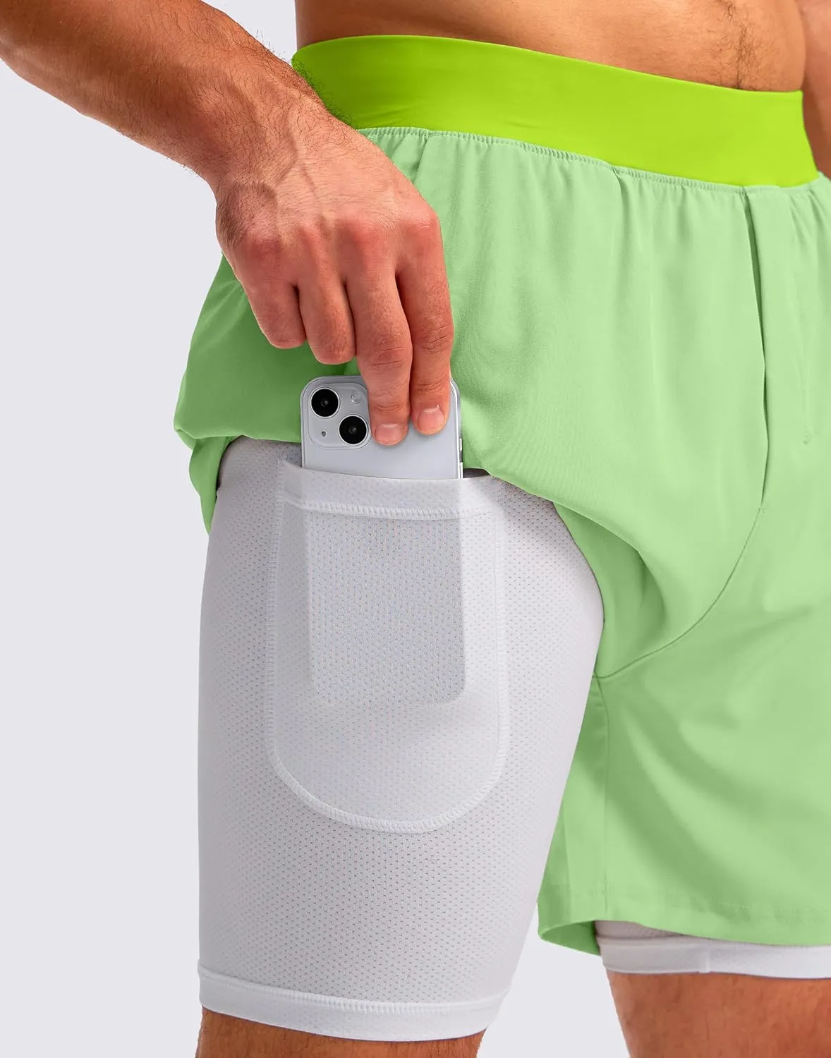 Soothfeel Men's 2 in 1 Running Shorts with 4 Pockets 5 Inch Quick Dry Gym Active Workout Athletic Shorts for Men with Liner