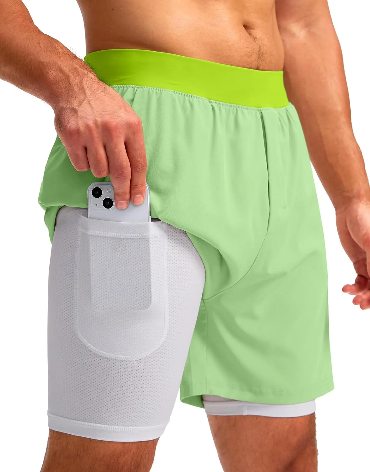 Soothfeel Men's 2 in 1 Running Shorts with 4 Pockets 5 Inch Quick Dry Gym Active Workout Athletic Shorts for Men with Liner