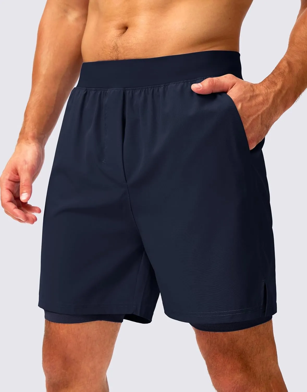 Soothfeel Men's 2 in 1 Running Shorts with 4 Pockets 5 Inch Quick Dry Gym Active Workout Athletic Shorts for Men with Liner