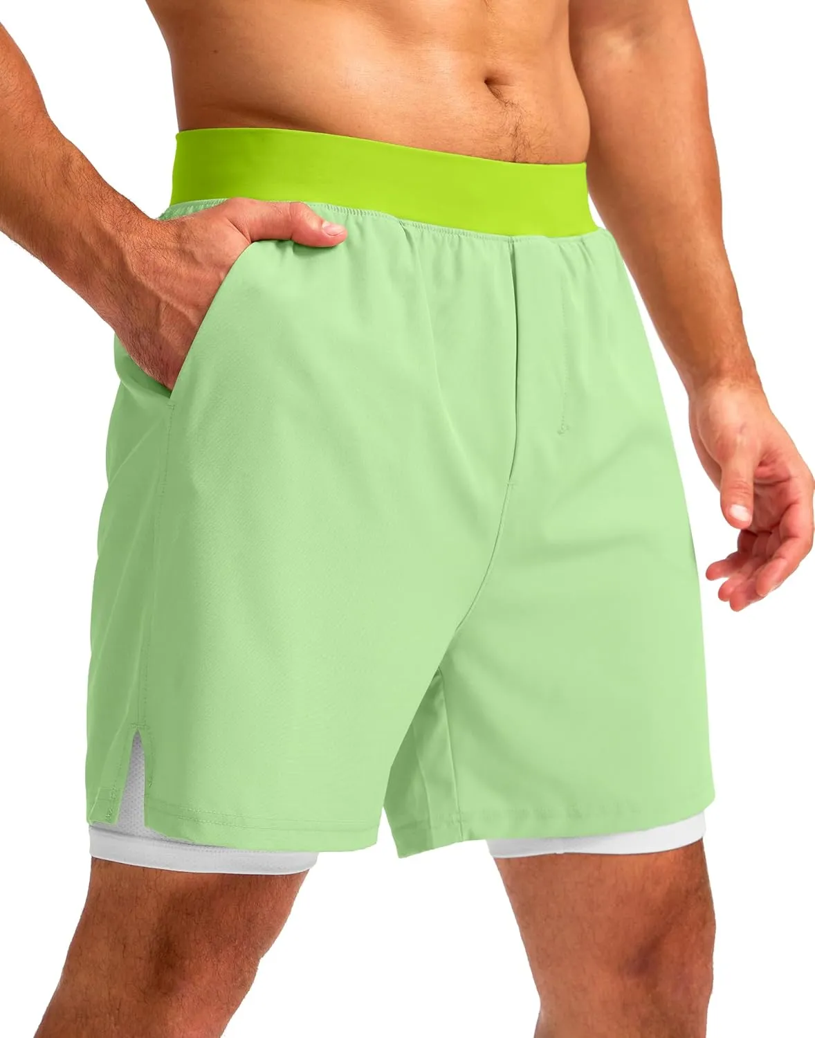 Soothfeel Men's 2 in 1 Running Shorts with 4 Pockets 5 Inch Quick Dry Gym Active Workout Athletic Shorts for Men with Liner