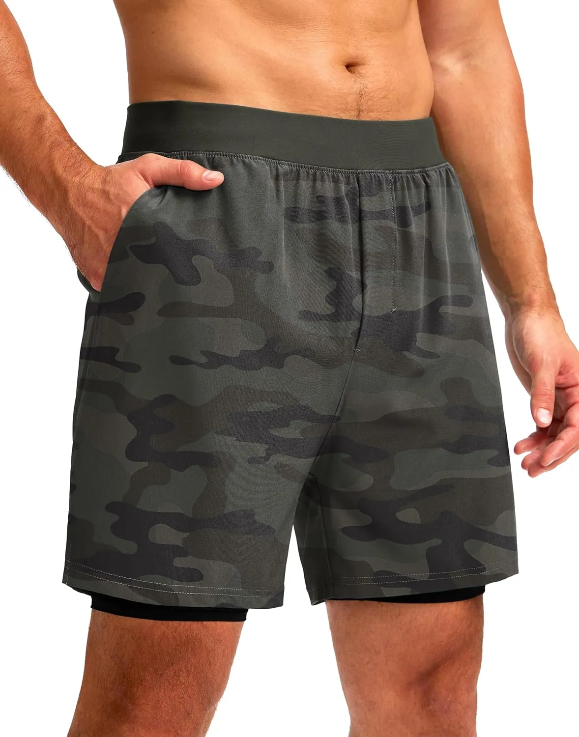 Soothfeel Men's 2 in 1 Running Shorts with 4 Pockets 5 Inch Quick Dry Gym Active Workout Athletic Shorts for Men with Liner