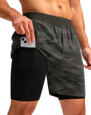 Soothfeel Men's 2 in 1 Running Shorts with 4 Pockets 5 Inch Quick Dry Gym Active Workout Athletic Shorts for Men with Liner