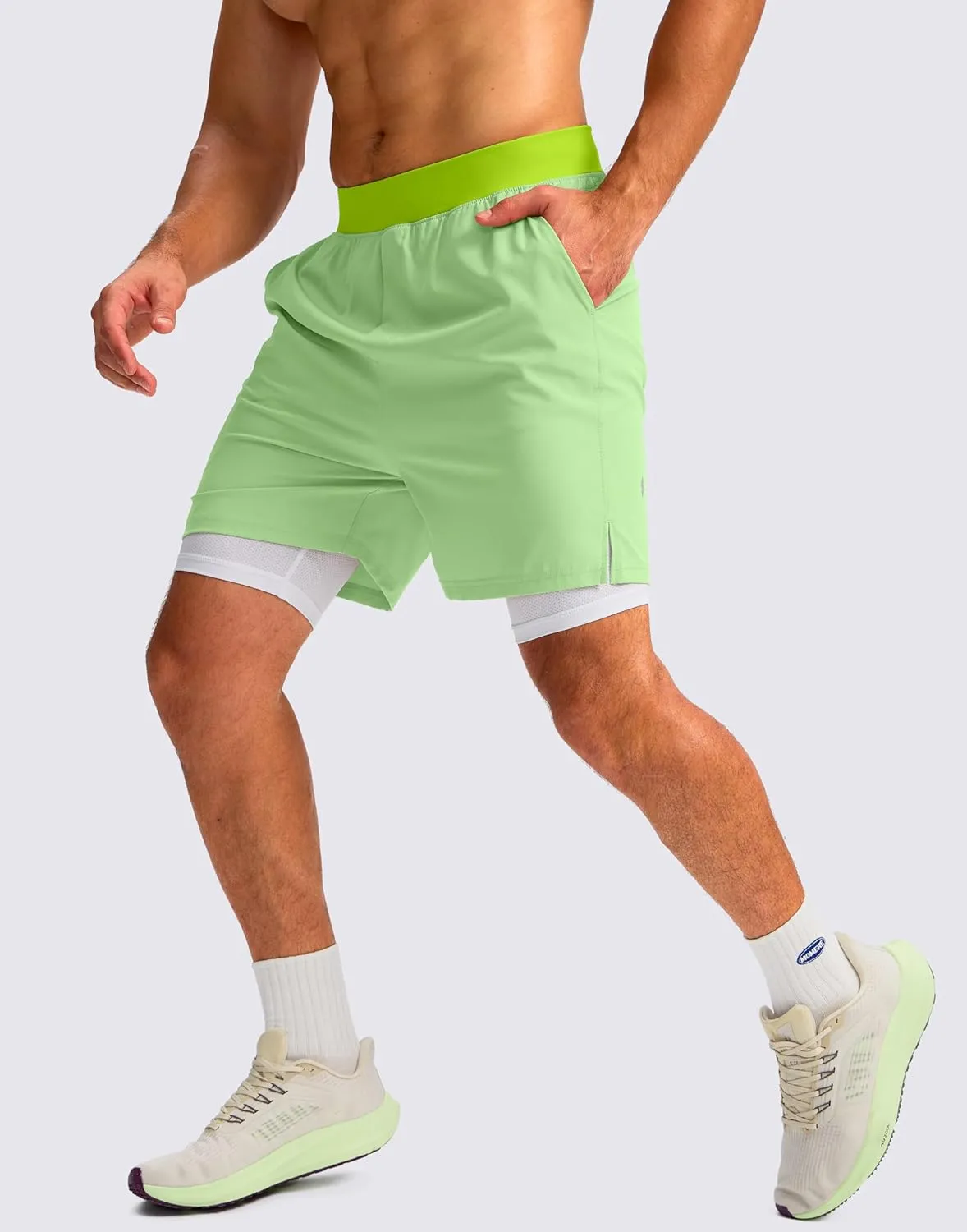 Soothfeel Men's 2 in 1 Running Shorts with 4 Pockets 5 Inch Quick Dry Gym Active Workout Athletic Shorts for Men with Liner