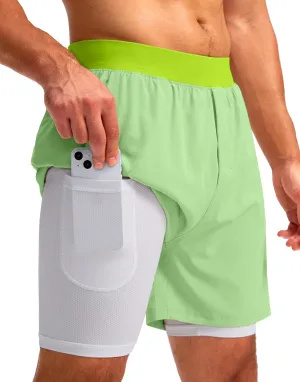 Soothfeel Men's 2 in 1 Running Shorts with 4 Pockets 5 Inch Quick Dry Gym Active Workout Athletic Shorts for Men with Liner