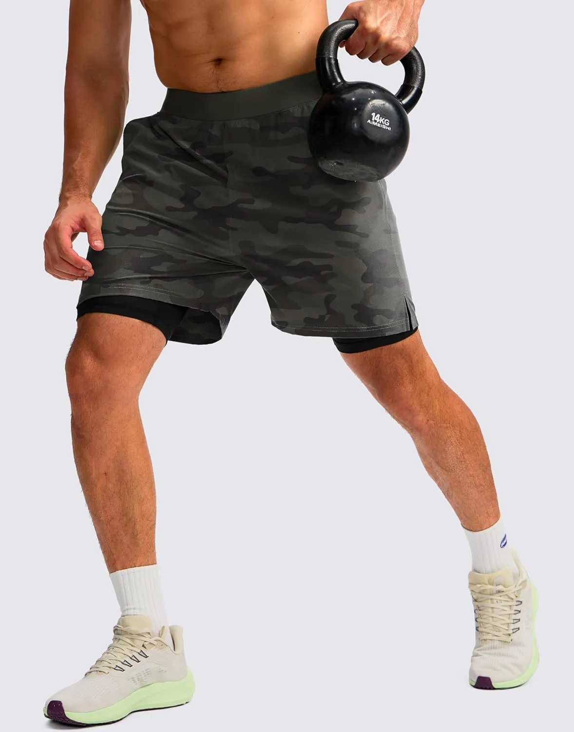 Soothfeel Men's 2 in 1 Running Shorts with 4 Pockets 5 Inch Quick Dry Gym Active Workout Athletic Shorts for Men with Liner