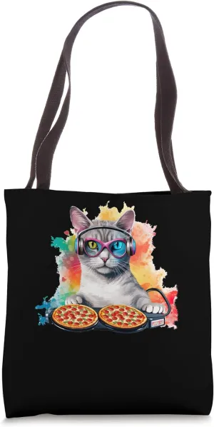 Space Cat Pizza Discjockey - Interstellar Feline DJ Tote Bag
