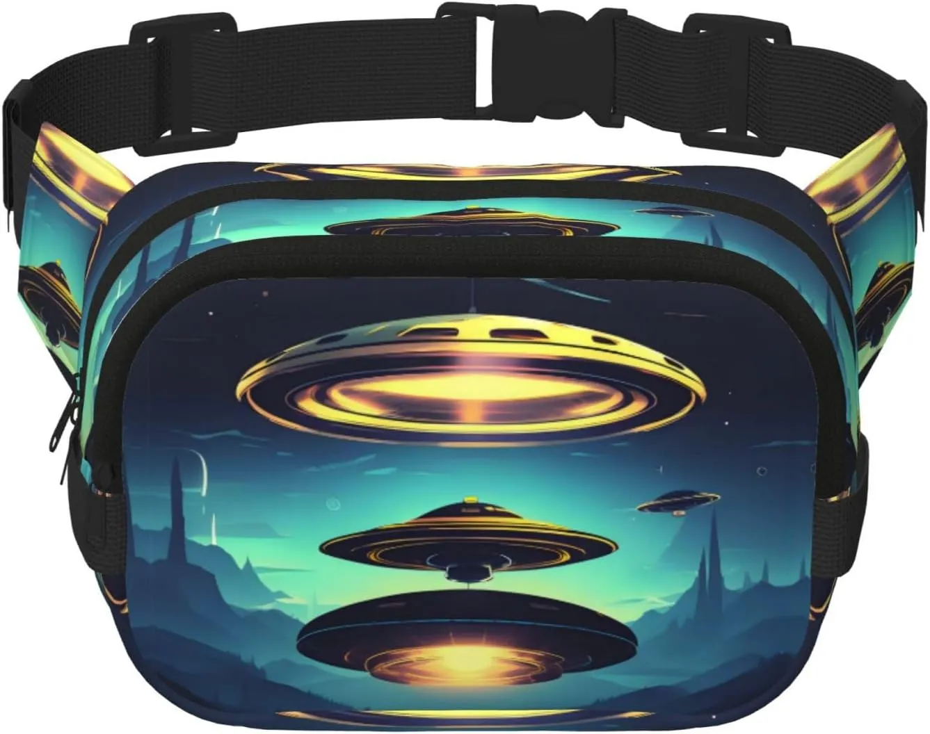 Spacecraft descend Square Double-Layer Waist Bag for Outdoor Activities Such as Sports, Travel, Hiking, Cycling