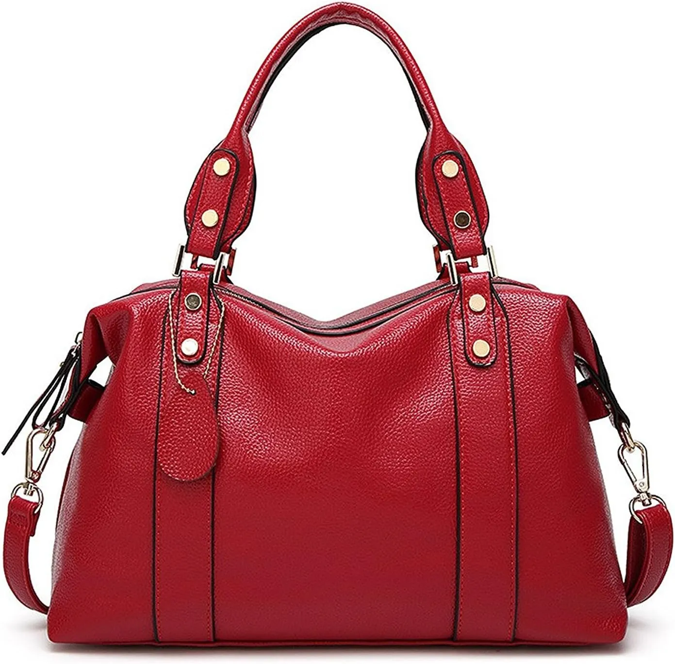 Spacious Women Fashion Barrel Bag Pebbled PU Leather Handbag Roomy Shoulder Satchel