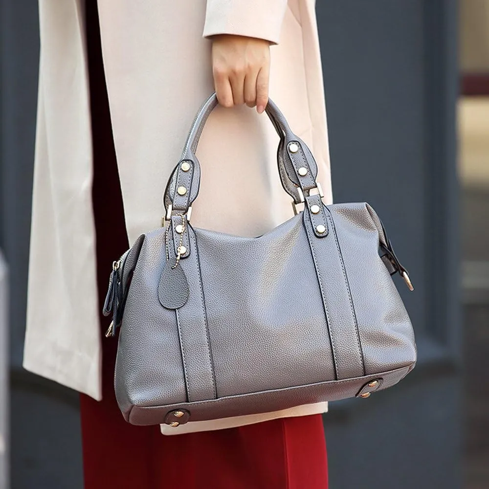 Spacious Women Fashion Barrel Bag Pebbled PU Leather Handbag Roomy Shoulder Satchel