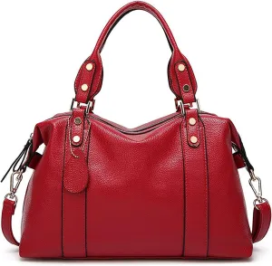 Spacious Women Fashion Barrel Bag Pebbled PU Leather Handbag Roomy Shoulder Satchel