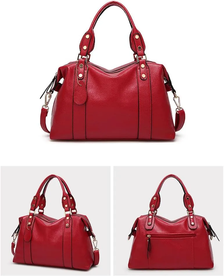 Spacious Women Fashion Barrel Bag Pebbled PU Leather Handbag Roomy Shoulder Satchel