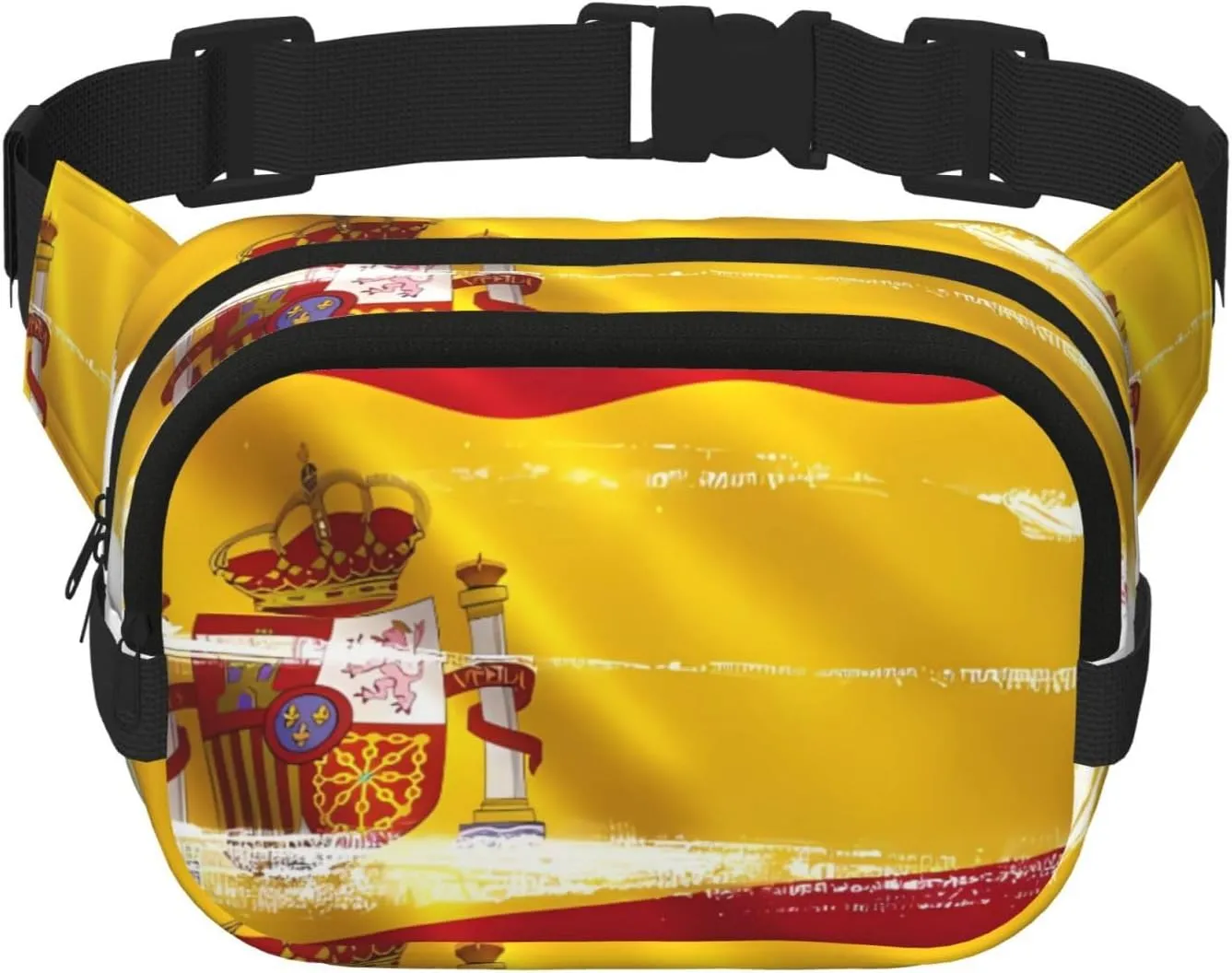 Spain Flag Printed Fashion Crossbody Bag, Hiking Waist Bag, Square Double Layer Travel and Fitness Shoulder Bag