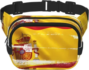Spain Flag Printed Fashion Crossbody Bag, Hiking Waist Bag, Square Double Layer Travel and Fitness Shoulder Bag