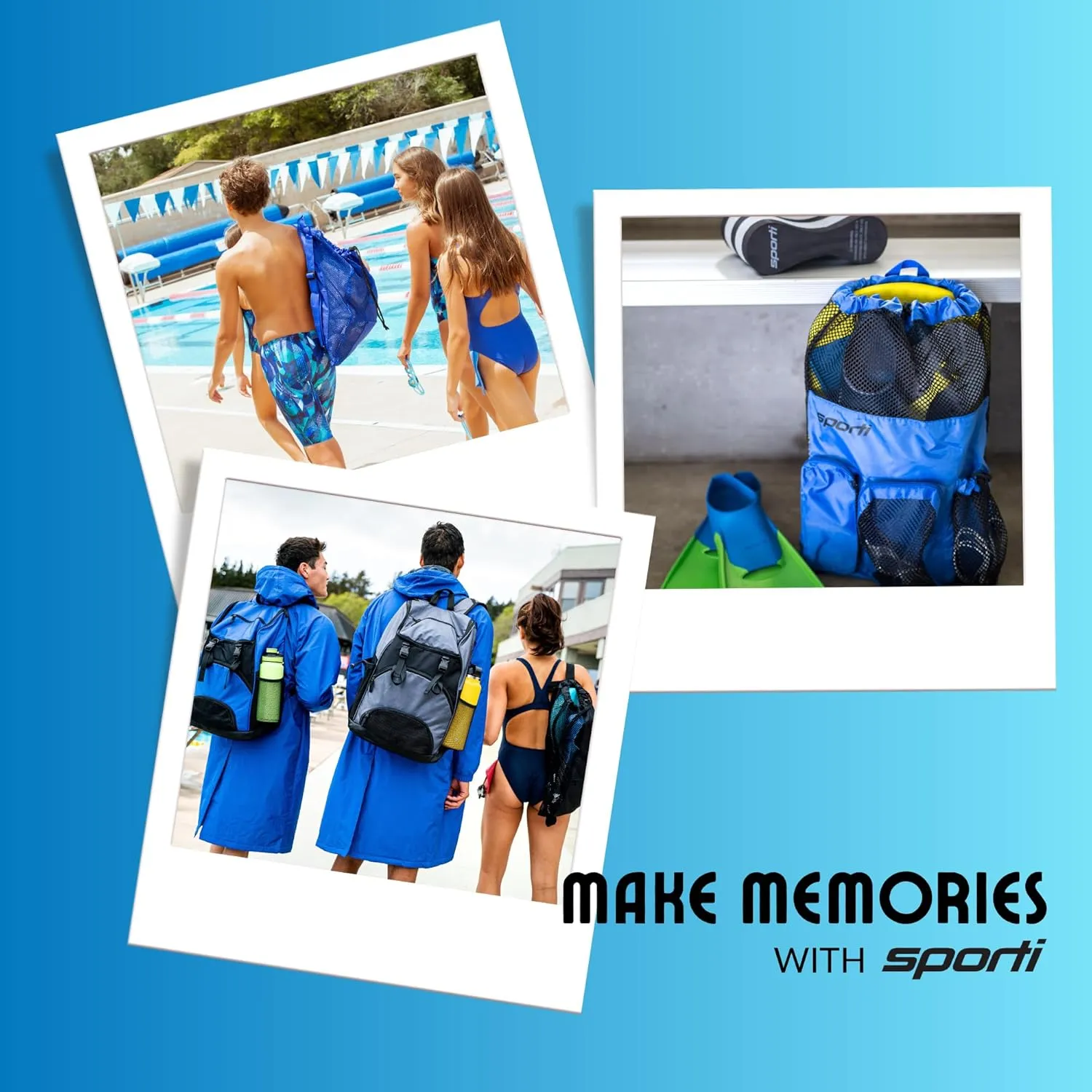 Sporti Swimming Equipment Bag Zipper Pocket, Mesh Drawstring Backpack, Drawstring Bags, Big Mesh Backpack for Workout Gear