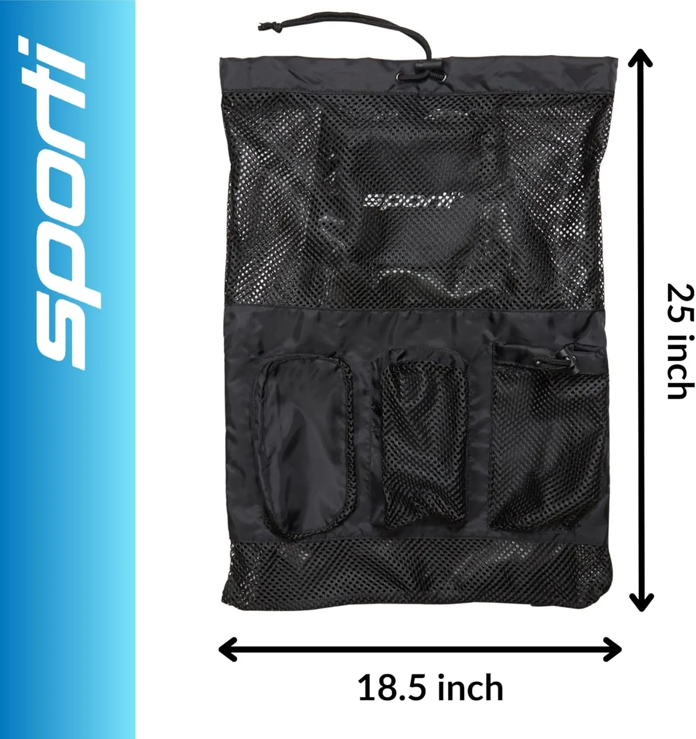 Sporti Swimming Equipment Bag Zipper Pocket, Mesh Drawstring Backpack, Drawstring Bags, Big Mesh Backpack for Workout Gear