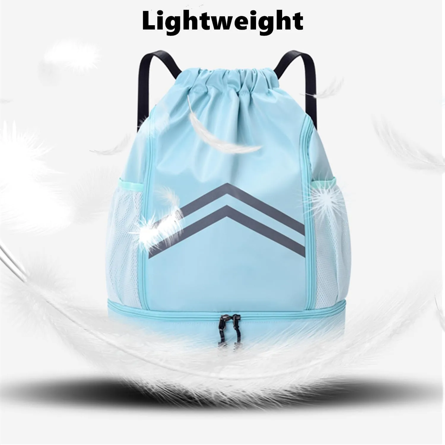 Sports Drawstring Backpack - Water Resistant Gym Bag with Shoes Compartment and Water Bottle Holder Pockets -Drawstring Bag String Cinch Bag for Gym, Travel, Swimming, Beach, Men Women (Pink)