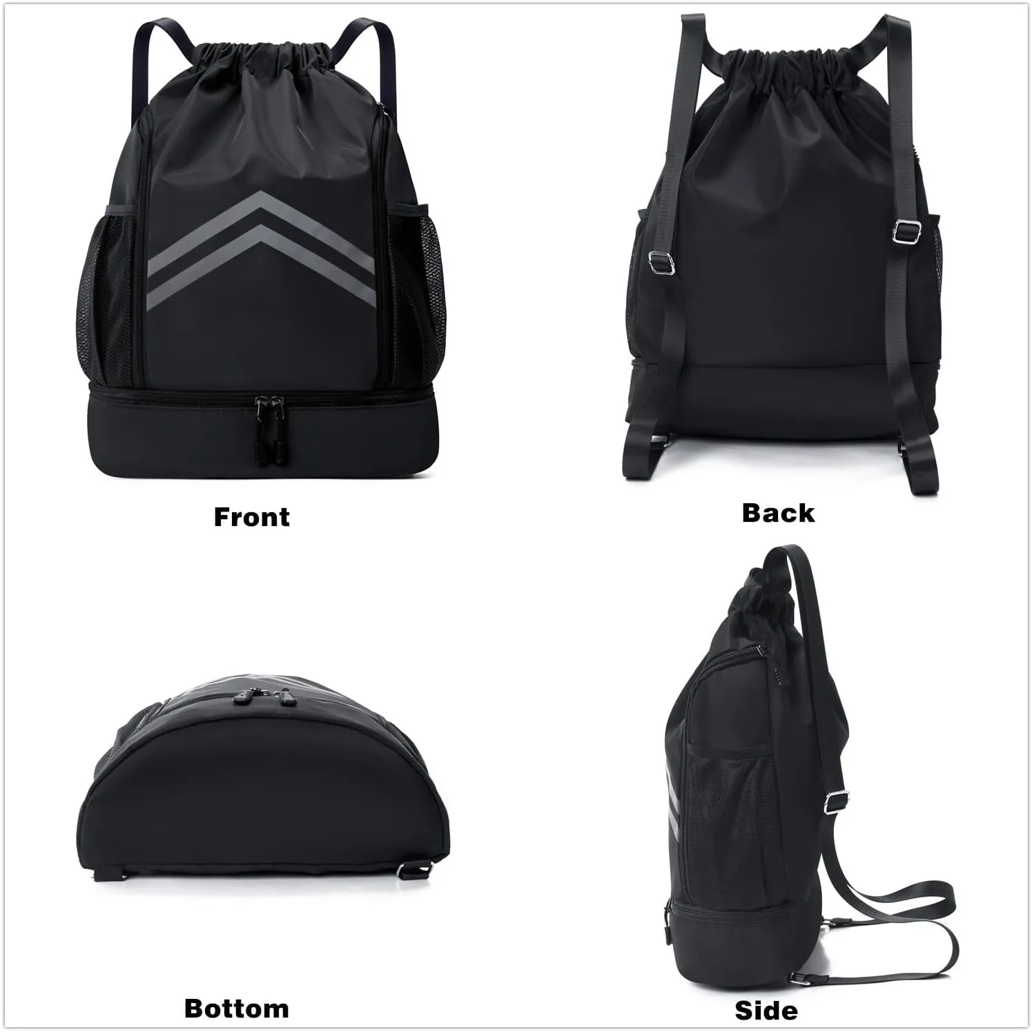 Sports Drawstring Backpack - Water Resistant Gym Bag with Shoes Compartment and Water Bottle Holder Pockets -Drawstring Bag String Cinch Bag for Gym, Travel, Swimming, Beach, Men Women (Pink)