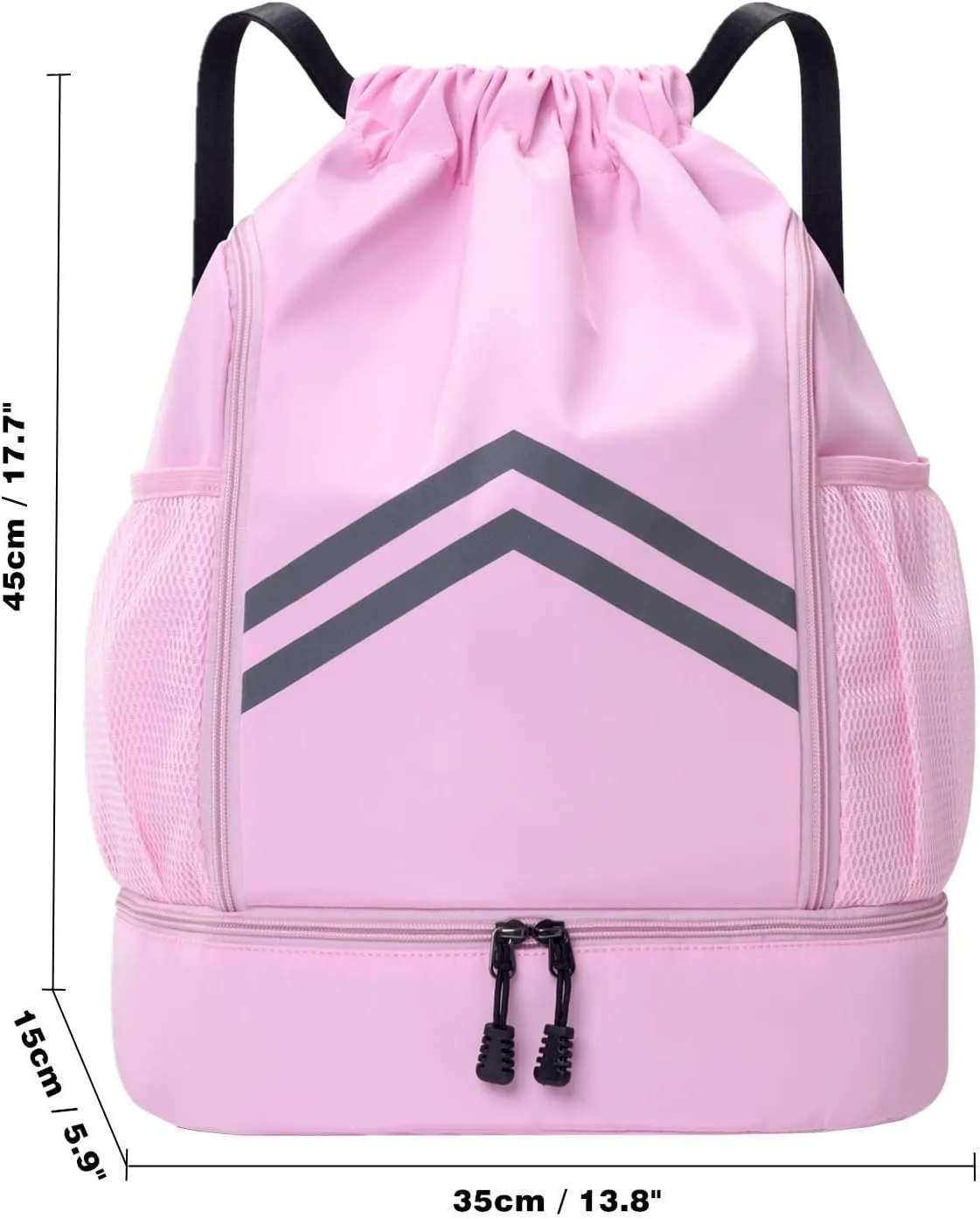 Sports Drawstring Backpack - Water Resistant Gym Bag with Shoes Compartment and Water Bottle Holder Pockets -Drawstring Bag String Cinch Bag for Gym, Travel, Swimming, Beach, Men Women (Pink)