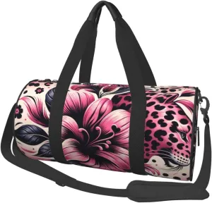 Sports Duffel Bag Unique-Floral-Leopard-Print Foldable Travel Tote Bag Weekender Sleepover Carry On Bag