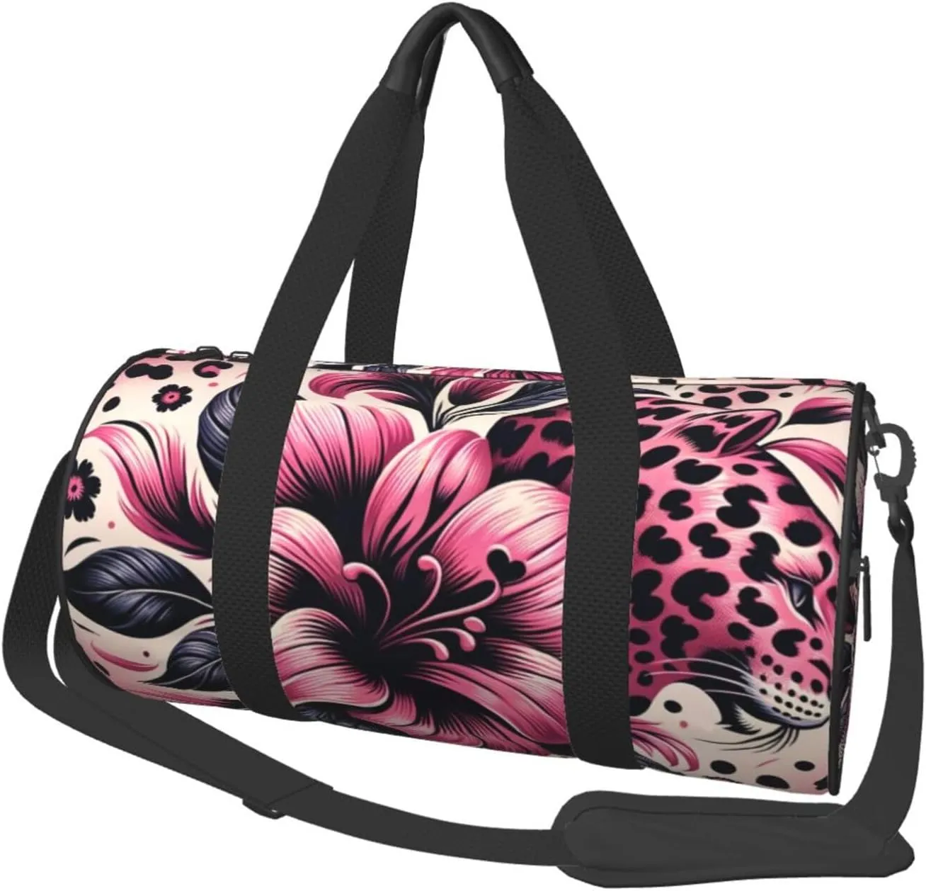 Sports Duffel Bag Unique-Floral-Leopard-Print Foldable Travel Tote Bag Weekender Sleepover Carry On Bag