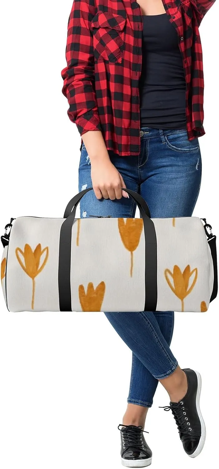 Sports Gym Bag for Women and Men Waterproof Abstract Golden Flowers Duffel Bag Lightweight Carryon Traveling Boarding Gripsack