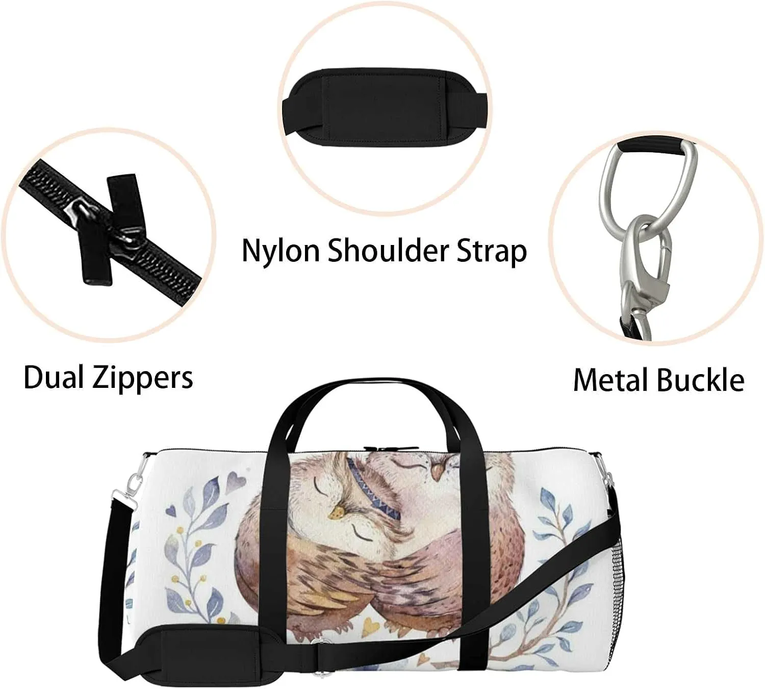 Sports Gym Bag for Women and Men Waterproof Lovely Watercolor Illustration Sweet Duffel Bag Lightweight Carryon Traveling Boarding Gripsack