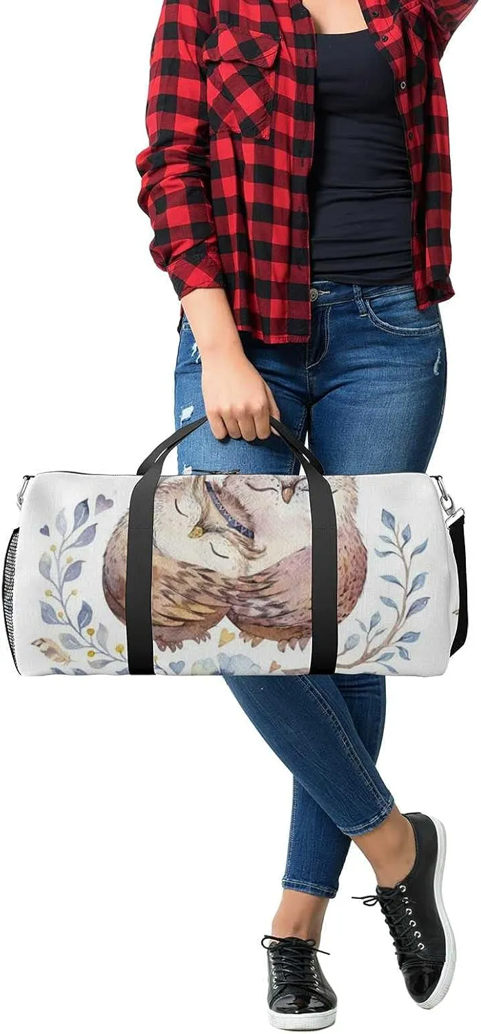 Sports Gym Bag for Women and Men Waterproof Lovely Watercolor Illustration Sweet Duffel Bag Lightweight Carryon Traveling Boarding Gripsack