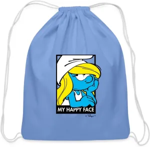 Spreadshirt Sarcastic Smurfette 'My Happy Face' - The Smurfs Expressive Design Cotton Drawstring Bag, One Size, carolina blue