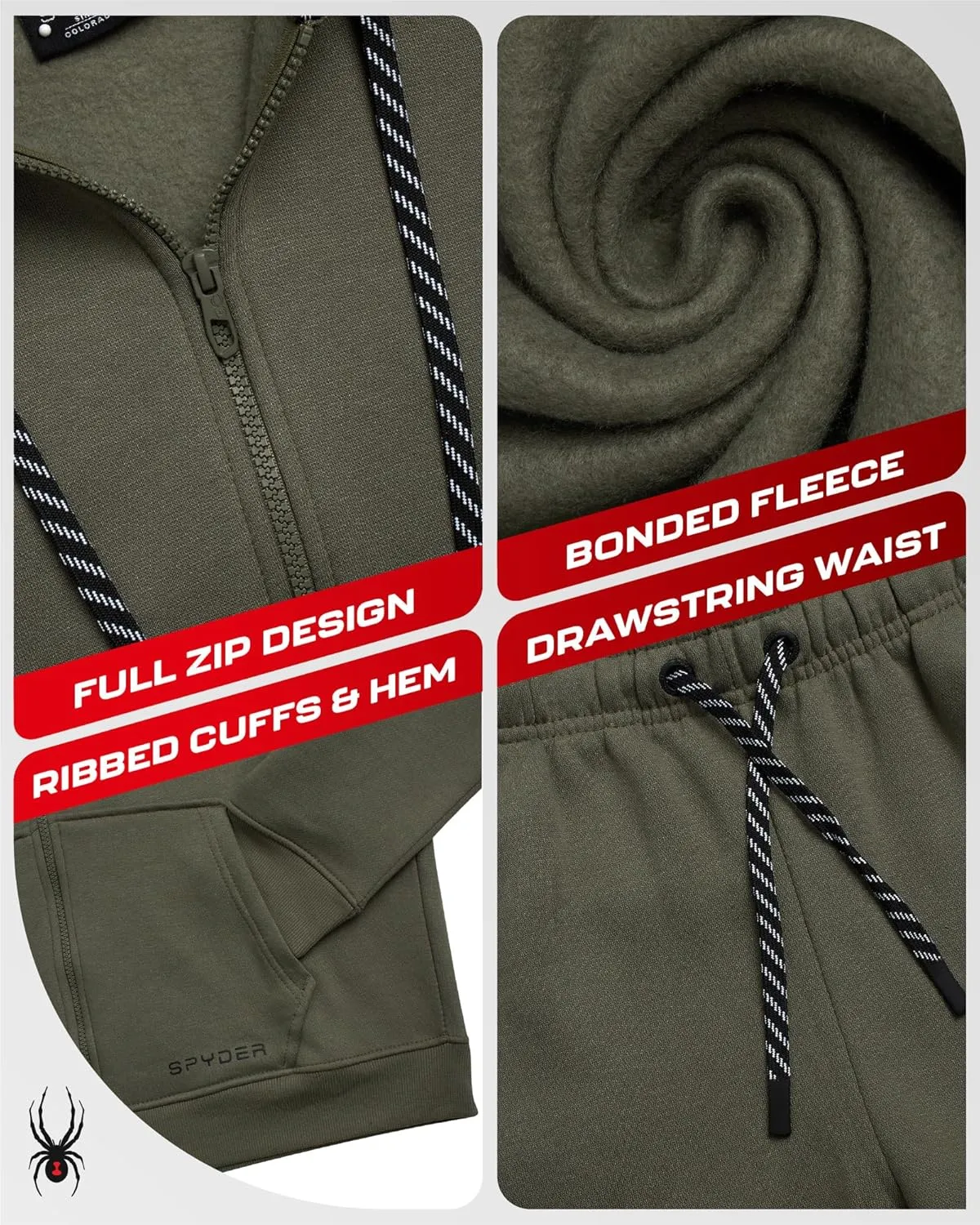 Spyder Mens Track Suit Set - 2 Piece Men's Activewear Fleece Zip Up Hoodie and Jogger Sweatpants, Sweatsuits for Men (S-XXL)