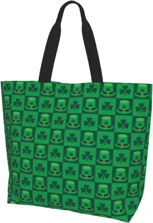 St. Patrick's Day Shamrock Clover Tote Grocery Bag Shoulder Casual Reusable Bag Large for Women Men