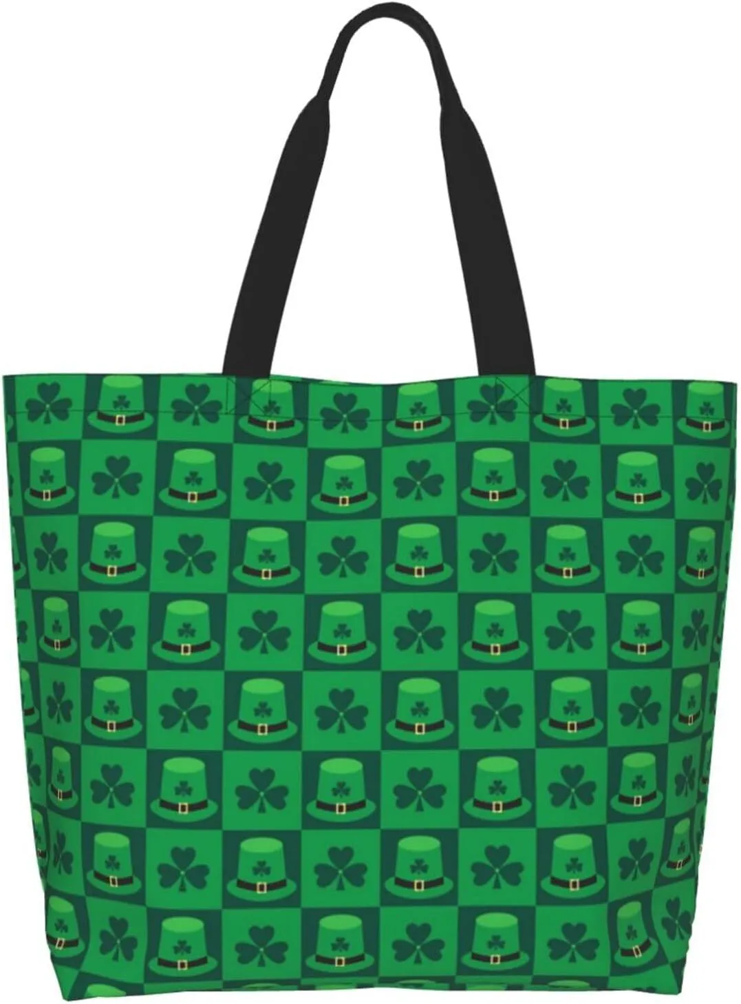 St. Patrick's Day Shamrock Clover Tote Grocery Bag Shoulder Casual Reusable Bag Large for Women Men