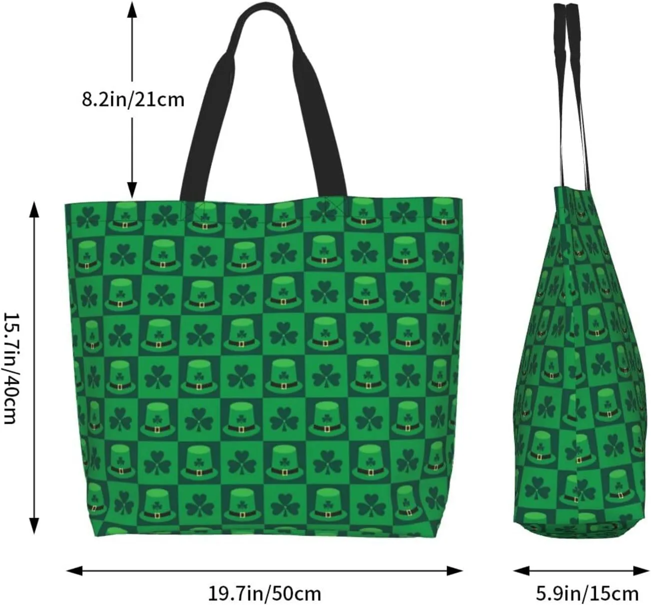 St. Patrick's Day Shamrock Clover Tote Grocery Bag Shoulder Casual Reusable Bag Large for Women Men