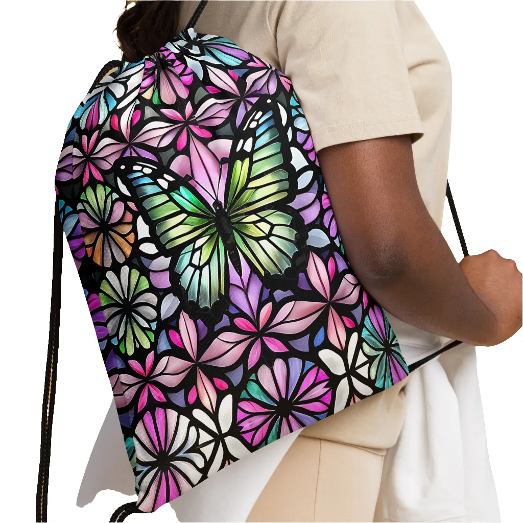 Stained Glass Butterfly Drawstring bag