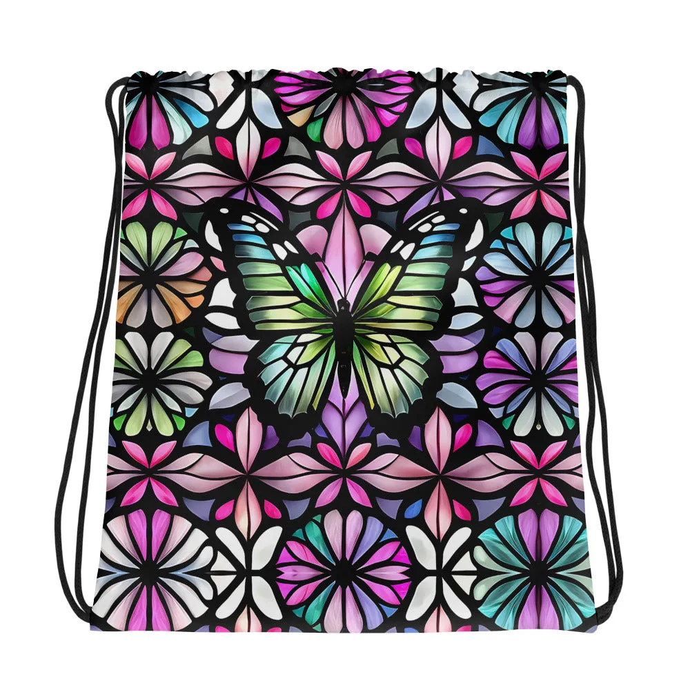 Stained Glass Butterfly Drawstring bag