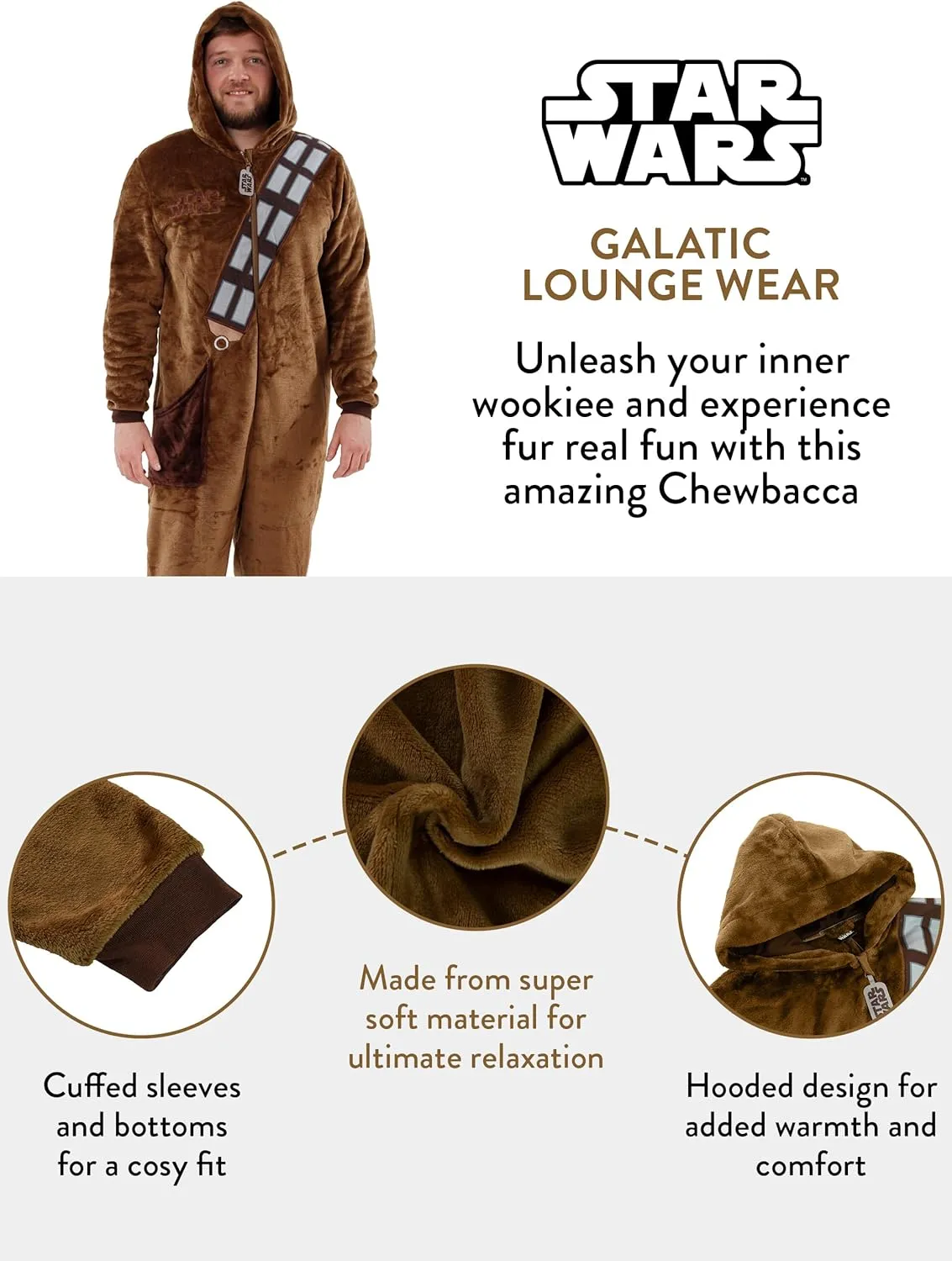 STAR WARS Onesie | Chewbacca Onesie Adult | Mens Fleece Pajamas