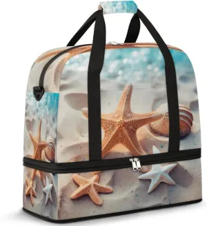 Starfish Ocean Foldable Duffle Bag with Shoes Compartment Large Capacity Waterproof Travel Weekender Bag Overnight Bag for Sports Gym