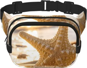 Starfish Seashell Sandy Beach Theme Print Women's waist belt bag, fashionable waist bag, crossbody bag with adjustable shoulder strap