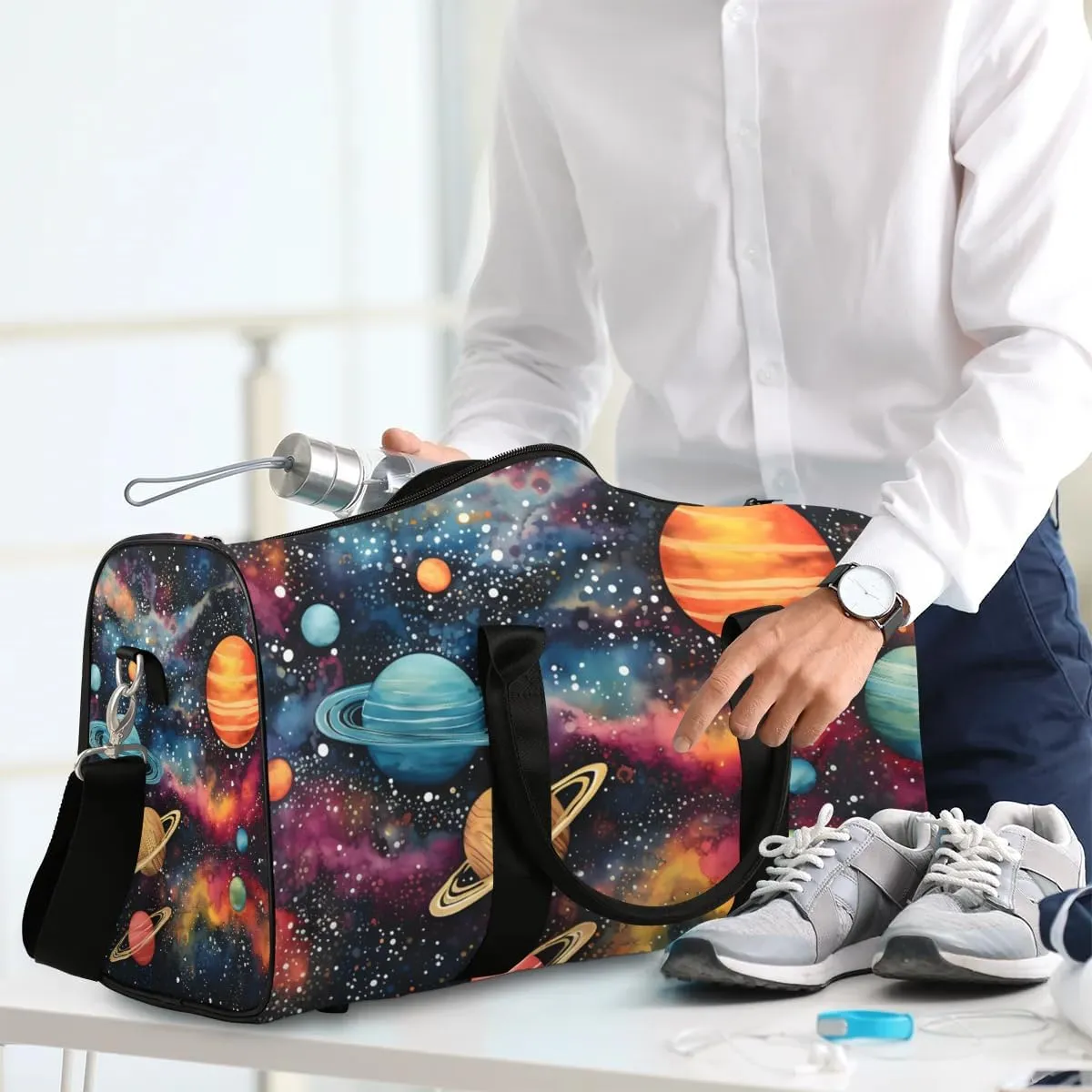 Starry Night Planet Travel Duffel Bag for Women Men Waterproof Foldable Overnight Weekender Bag Large Capacity Sports Gym Bag