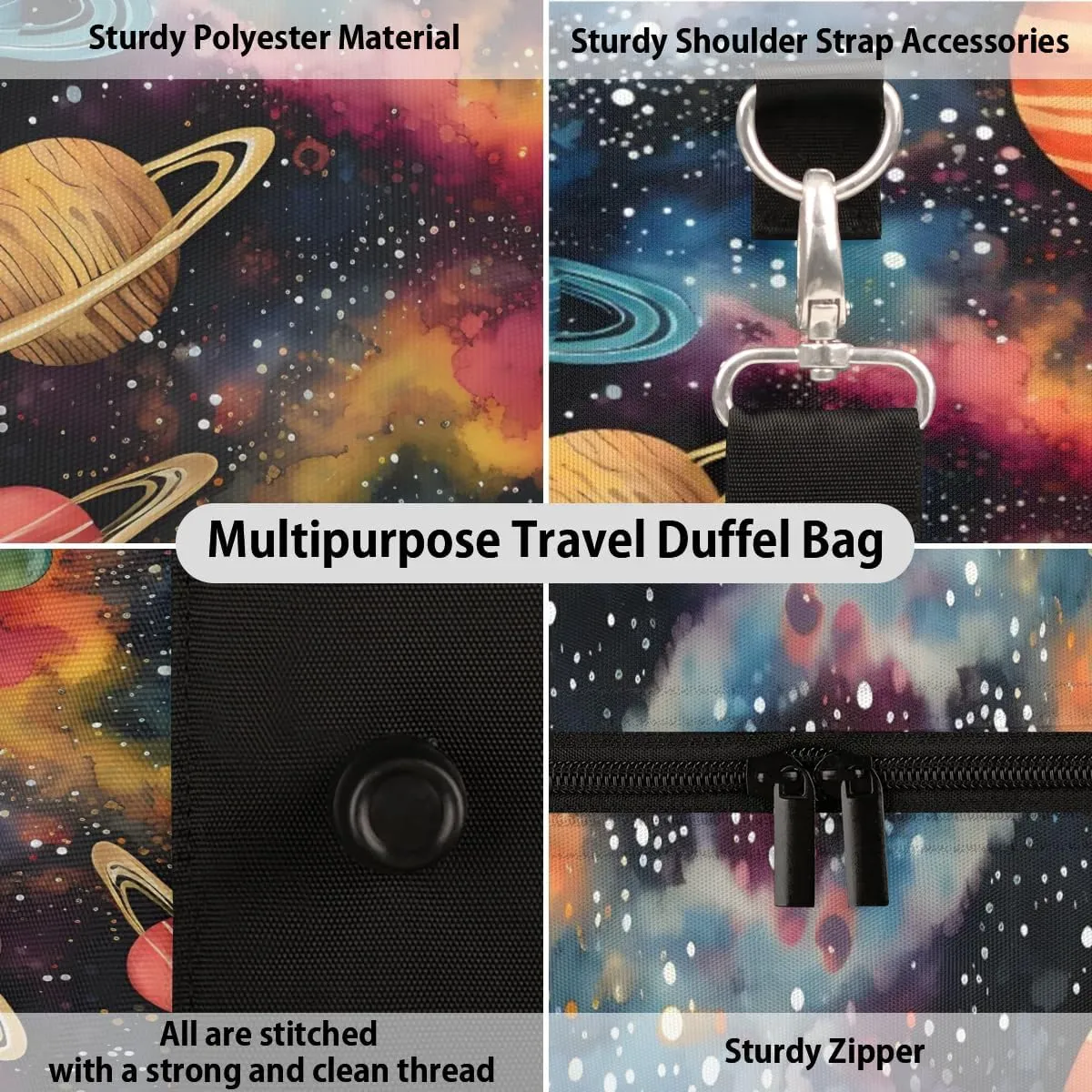 Starry Night Planet Travel Duffel Bag for Women Men Waterproof Foldable Overnight Weekender Bag Large Capacity Sports Gym Bag