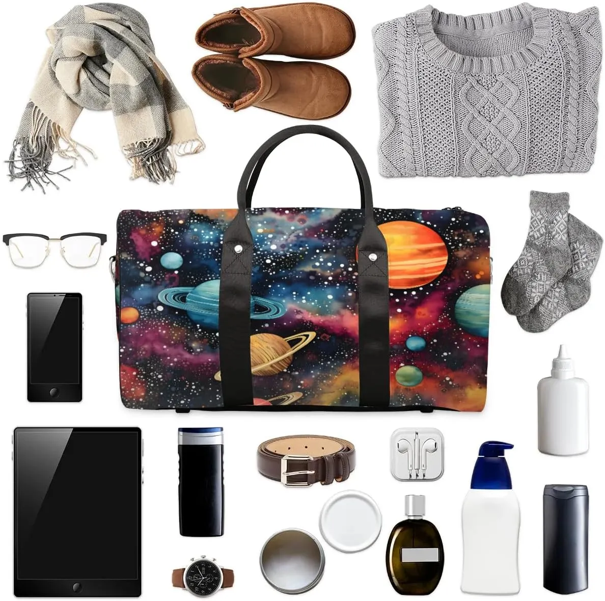 Starry Night Planet Travel Duffel Bag for Women Men Waterproof Foldable Overnight Weekender Bag Large Capacity Sports Gym Bag