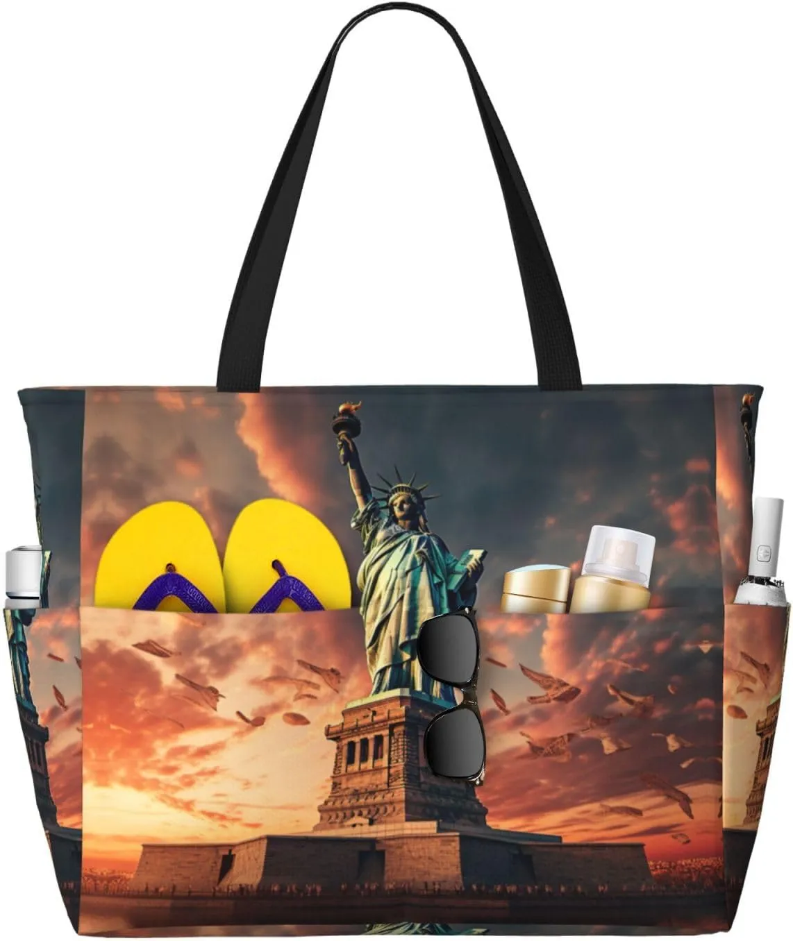 Statue Of Liberty In Nyc Print Stylish Beach Tote Bag,Large Capacity Handbag,Perfect For Women'S Vacation And Daily Use