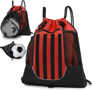 STAY GENT Drawstring Basketball Backpack for Boys, Foldable Soccer Backpack Gym Bag Sackpack Sports Sack with Detachable Ball Mesh Bag for Volleyball Baseball Yoga