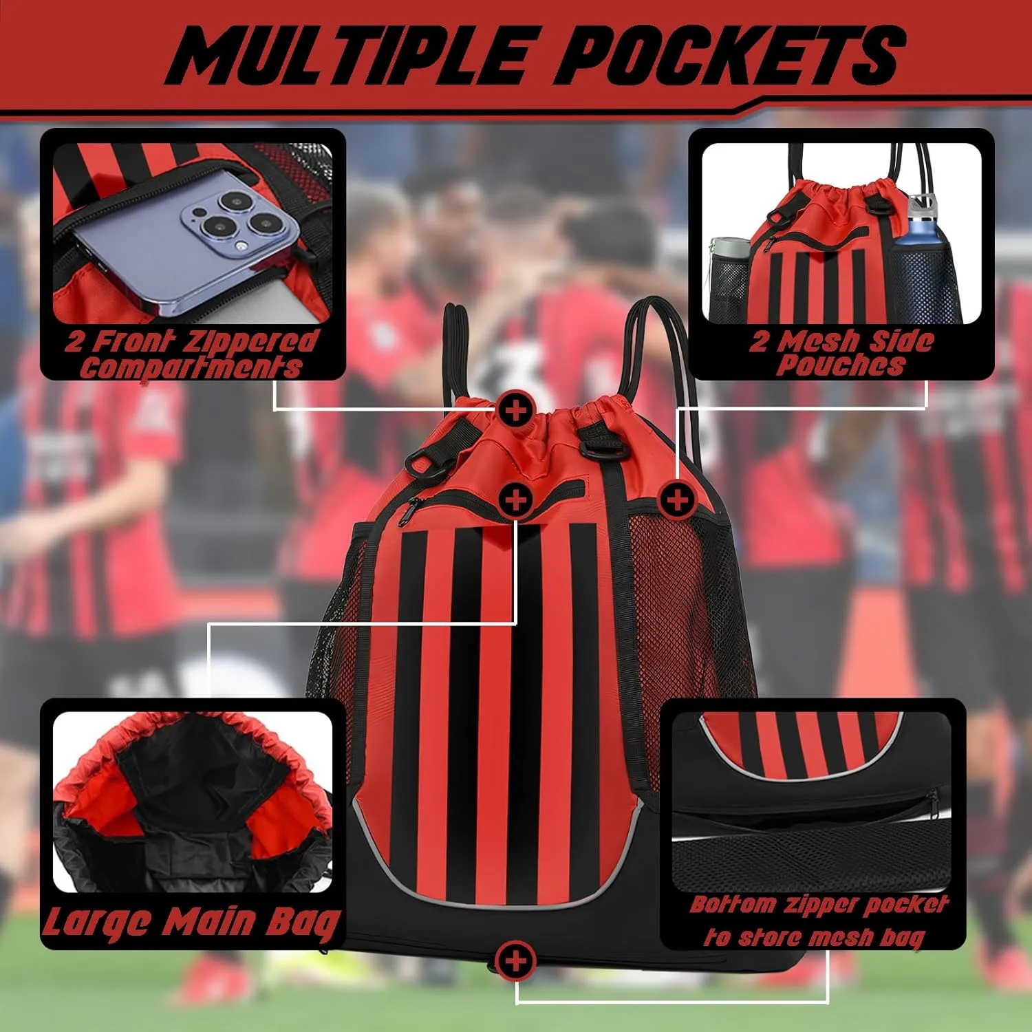 STAY GENT Drawstring Basketball Backpack for Boys, Foldable Soccer Backpack Gym Bag Sackpack Sports Sack with Detachable Ball Mesh Bag for Volleyball Baseball Yoga