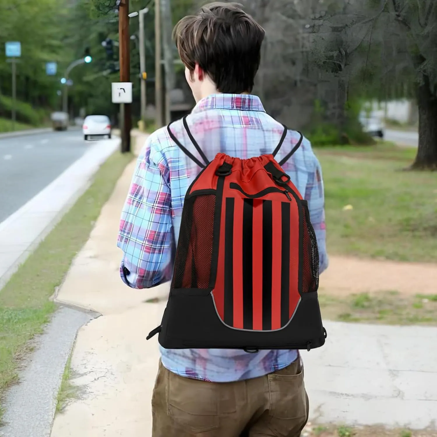 STAY GENT Drawstring Basketball Backpack for Boys, Foldable Soccer Backpack Gym Bag Sackpack Sports Sack with Detachable Ball Mesh Bag for Volleyball Baseball Yoga