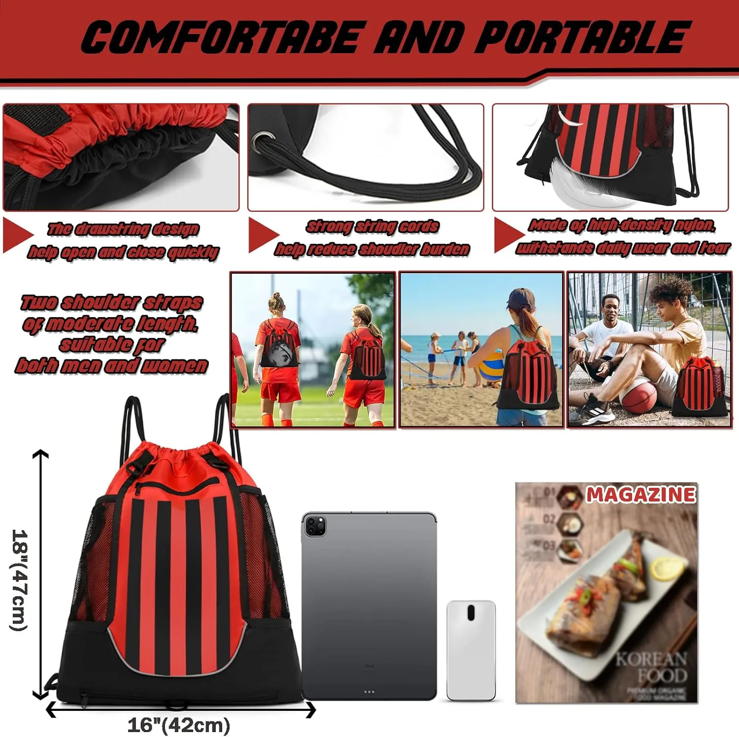 STAY GENT Drawstring Basketball Backpack for Boys, Foldable Soccer Backpack Gym Bag Sackpack Sports Sack with Detachable Ball Mesh Bag for Volleyball Baseball Yoga