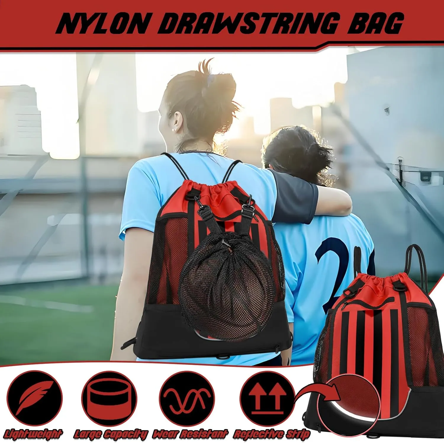 STAY GENT Drawstring Basketball Backpack for Boys, Foldable Soccer Backpack Gym Bag Sackpack Sports Sack with Detachable Ball Mesh Bag for Volleyball Baseball Yoga